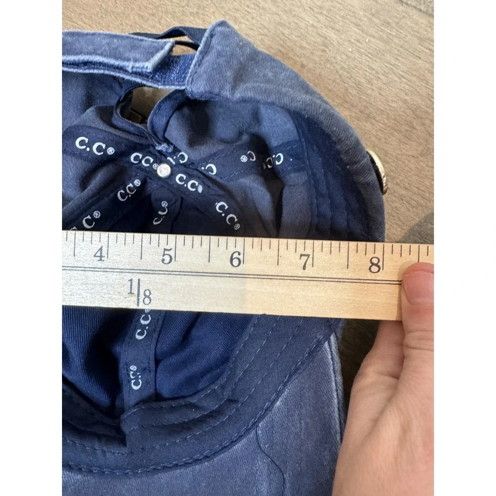 CC Exclusives Hat Cap Strap Back Womens Blue Distressed Ponytail Criss‎ Cross
